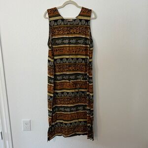 R&K Originals Womens Sleeveless Dress Size 14 Brown Orange Rayon Maxi Boho Earth